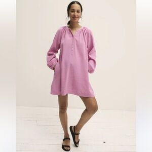 Hatch NWOT The Katia Pink Gauze Cotton Long Sleeve Maternity Summer Dress XL